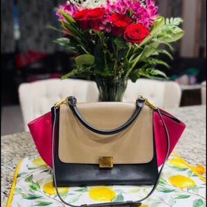 Celine Multicolor Shoulder Bag - Tan, Pink, Black